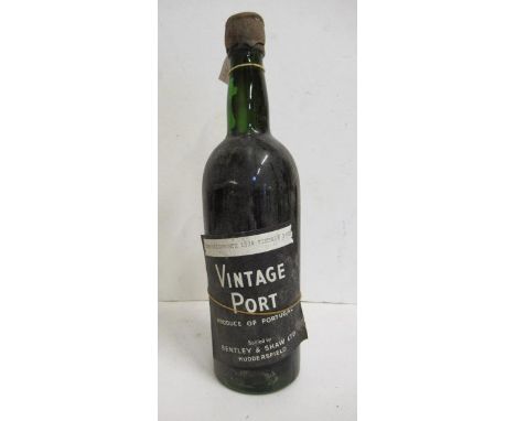 One bottle old vintage port accompanied by label printed "Tuke Holdsworth 1934 Vintage Port"