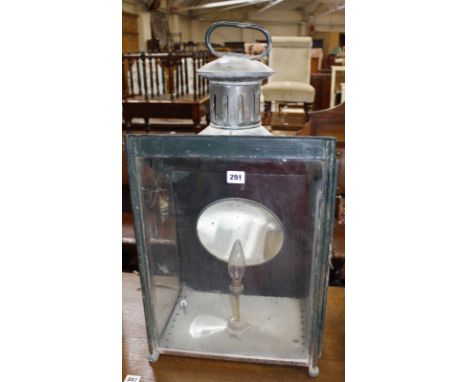 A 19thC Railway engine lantern, a pair of 19th century copper and brass carriage lamps and two 19th C style Dutch brass chand