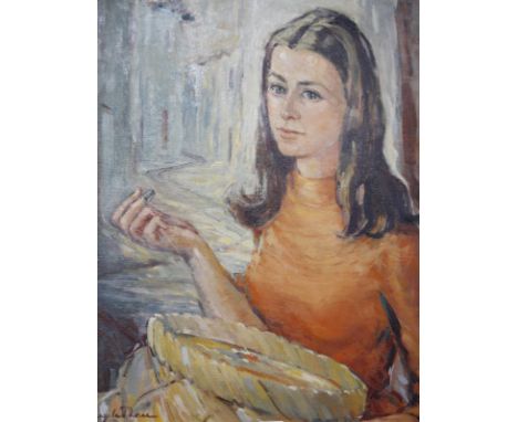 Angela Thorne (b. 1911)  'A portrait of Isabel Sanchez of Estepona'  Oil on canvas  Signed and dated lower left 1967  54.5cm 