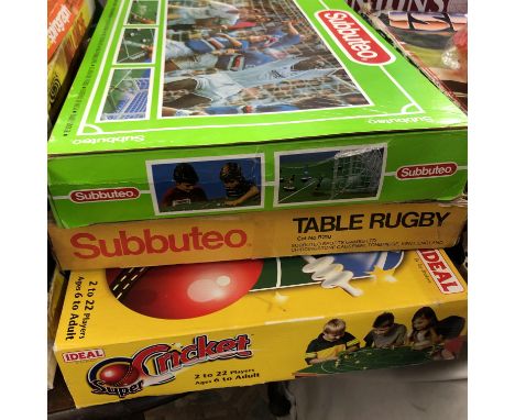 SUBBUTEO BOXED FOOTBALL, SUBBUTEO TABLE RUGBY, AND IDEAL SUPER TABLE CRICKET GAME