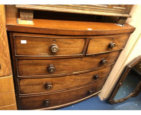 EARLY VICTORIAN MAHOGANY BOW FRONT TWO OVER THREE DRAWER CHEST