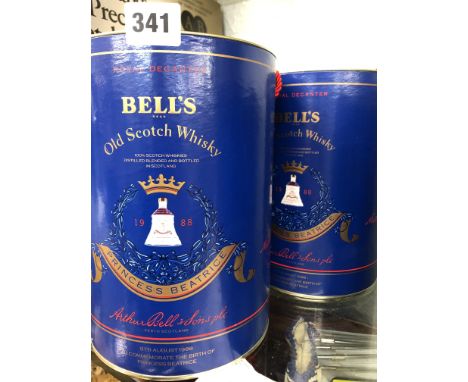 TWO BELLS SCOTCH WHISKY DECANTERS CELEBRATING 90TH BIRTH OF PRINCESS BEATRICE