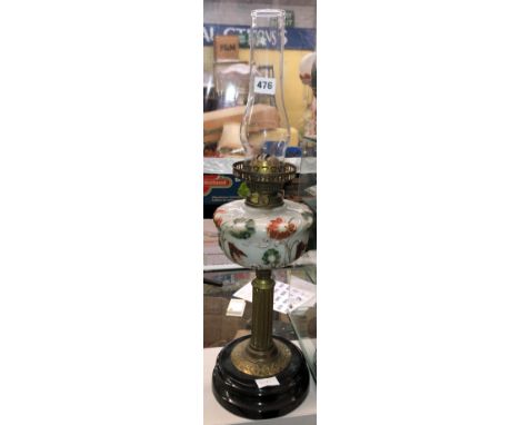 VICTORIAN BRASS AND GLASS OIL LAMP 