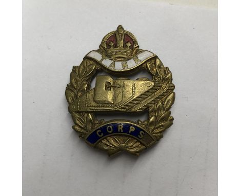 WWI METAL AND ENAMEL TANK CORPS LAPEL BADGE