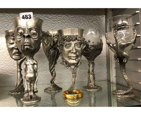 SET OF SIX ROYAL SELANGOR PEWTER CAST LORD OF THE RINGS GOBLETS