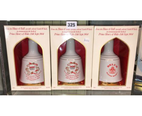 THREE BOXED BELL AND SONS COMMEMORATIVE 50CL SCOTCH WHISKY - PRINCE HENRY OF WALES, SEPTEMBER 1984 