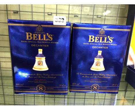 TWO BOXED BELLS EXTRA SPECIAL SCOTCH WHISKEY DECANTERS, 8 YEAR OLD, GOLDEN WEDDING ANNIVERSARY OF THE QUEEN AND DUKE OF EDINB