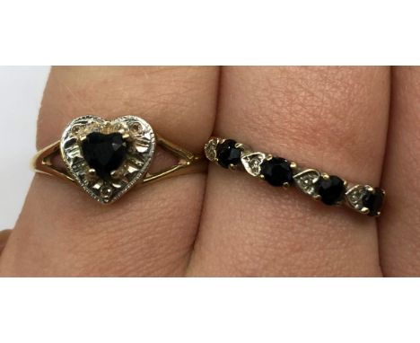 9CT GOLD HEART SHAPED ILLUSION SET RING SIZE L 1.5G APPROX, 9CT GOLD EIGHT STONE RING SIZE Q 1.3G