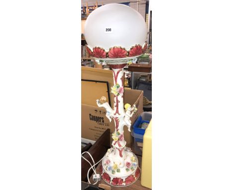 ITALIANATE CHERUB FLORAL ENCRUSTED PEDESTAL LAMP