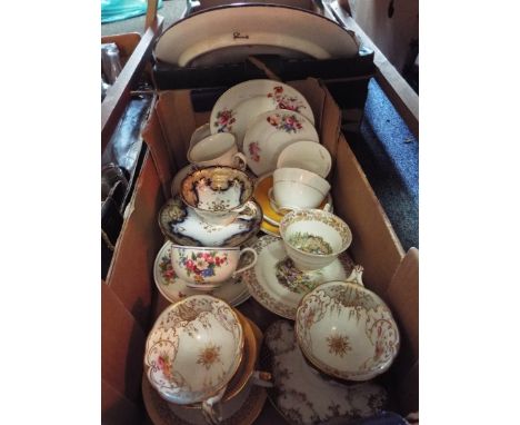 A selection of Victorian and later cups, saucers and trios to include Royal Worcester examples