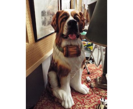A large ceramic fireside St Bernard dog