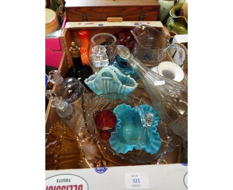 Assorted crystal and glass to include vases, bowls, jugs, decanter, Victorian flash glass casket etc
