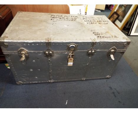 An aluminium travelling trunk