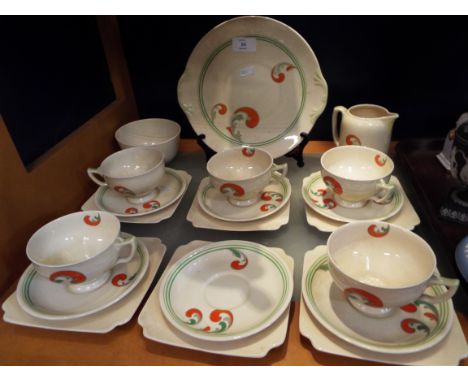 An Art Deco Doulton 'Lynn' pattern part tea service     5 x cups all in good condition but some crazing, 2 x plates have poor