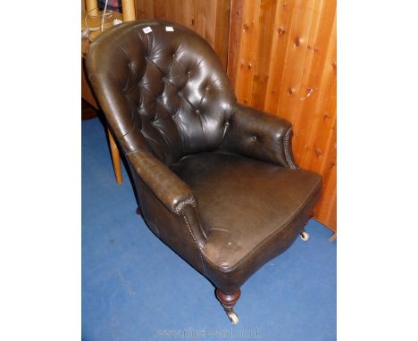 Leather button back armchair
