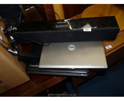 Two laptops: Toshiba and Dell plus an 'Orbit Sound' speaker. Hard Drives Removed for Security Purposes [working at time of lo