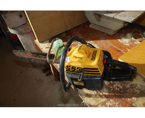 A Partner S55 chainsaw 22" cutter bar, with safety brake, (with good compression and chain in fair condition). 