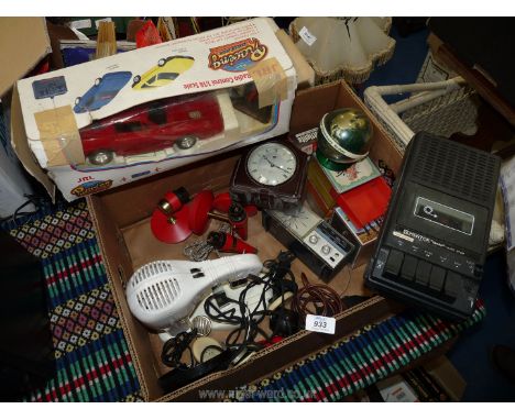 Boxed radio controlled car, vintage hairdryer, headphones, tape recorder etc