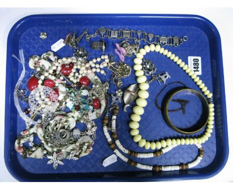 Vintage French Souvenir Panel Bracelet, of openwork design, suspending Eiffel Tower charm; together with assorted costume jew