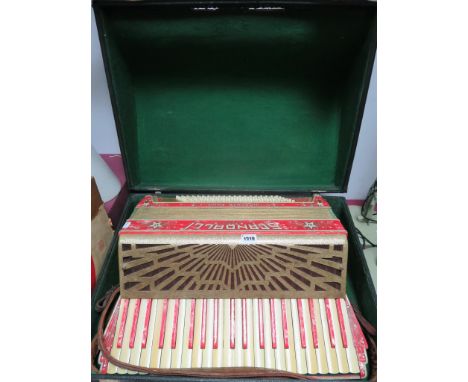 A Circa 1930's Scandalli 'Librante Four' Accordion, 120 button, gilt effect Art Deco grille, faux red mother-of-pearl body - 