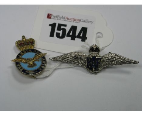RAF Wings Badge, highlighted in enamel, together with another badge.(2)