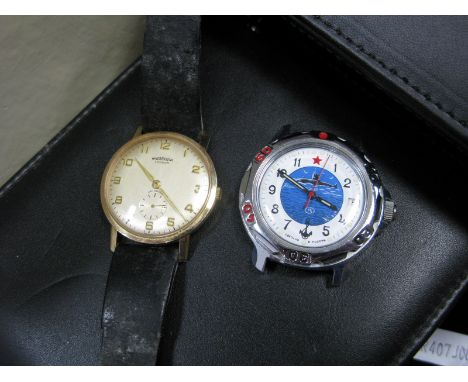 A Vintage Winegartens London 9ct Gold Cased Gent's Wristwatch, engraved with "Mr E.A Bevan 1948-1973  C.E.G.B" to case back, 