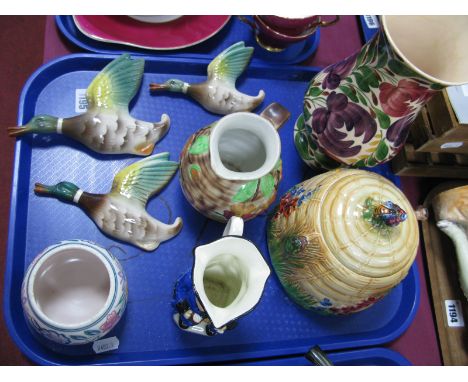 Pottery Three Graduated Flying Birds, Poole bowl, Royal Winton honey bowl cover, Wade vase, etc:- One Tray