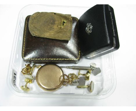 A Pair of Gent's Hallmarked Silver Cufflinks, of rectangular textured design, with chain connection, a vintage propelling pen