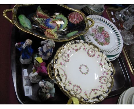 A 1930's Carltonware Twin Gilt Handled Oval Dish, decorated with exotic bird amongst flowers on a cobalt blue ground, length 