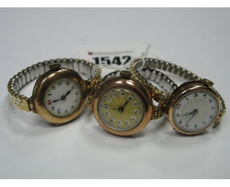 A Vintage 9ct Gold Cased Ladies Wristwatch, the unsigned dial to later integral expanding bracelet; together with a further t