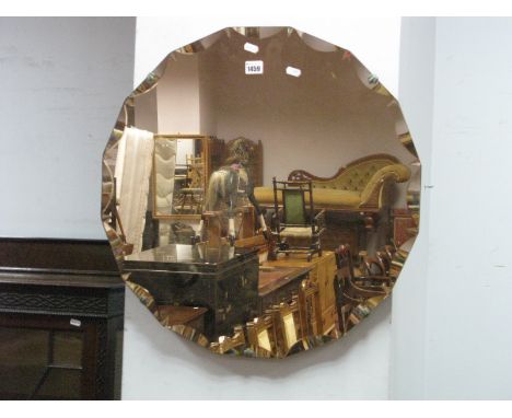 A Circular Wall Mirror, with a scalloped edge, a dressing table mirror, fire screen. (3)