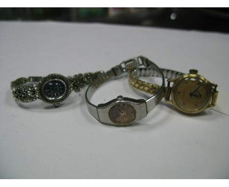 A Vintage "Longines" Ladies Wristwatch, to later expanding bracelet, a Pulsar ladies wristwatch, a Rotary ladies wristwatch, 