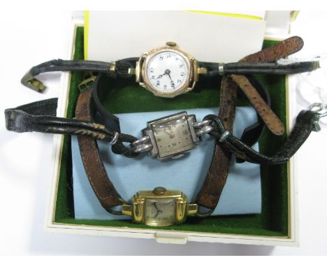 A Vintage 9ct Gold Cased Ladies Wristwatch, the unsigned dial with black Arabic numerals, within textured case, to cord strap