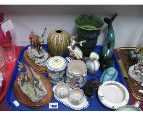 Border Fine Art Figures, Poole pottery, Elkesley vase, Red Indian warrior plaque etc:- One Tray