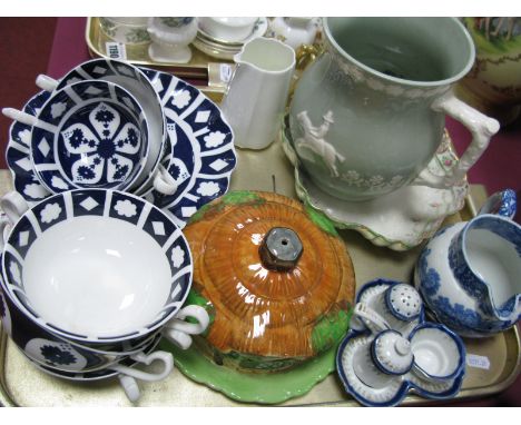 Royal Crown Derby Soup Bowls etc, (unmarked) Copeland Spode jug.