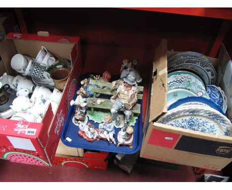 Capo di Monte Figures, including Tramp on a Bench, pair of children with dogs, Heathcote china teaware, Royal Cauldon 'Truro'