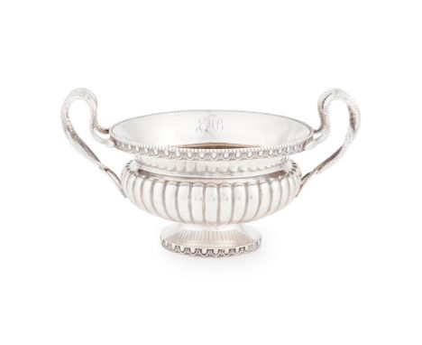 A mid-19th Century Irish sugar basin Richard Sawyer, Dublin 1847, of squat circular vase form, the body demi-fluted with gadr