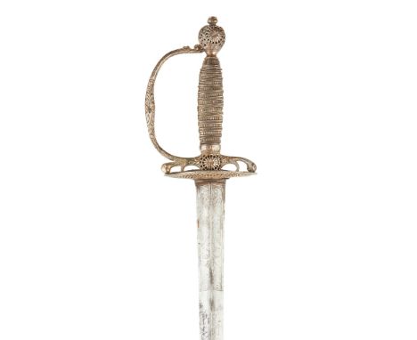 A mid-late 18th century silver mounted small sword indistinctly marked, maker's mark CL/ABF, London, the hilt pommel and guar