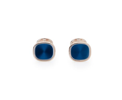 A pair of 18ct white gold and enamel cufflinks, Patek Philippe the rounded rectangular enamel panel to fixed bar and swivel t