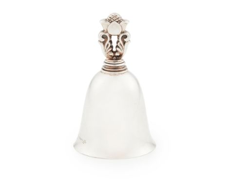 A novelty bell, Georg Jensen numbered 204, marks for Jensen, DENMARK, of traditional form, with acorn pattern finial(Height: 