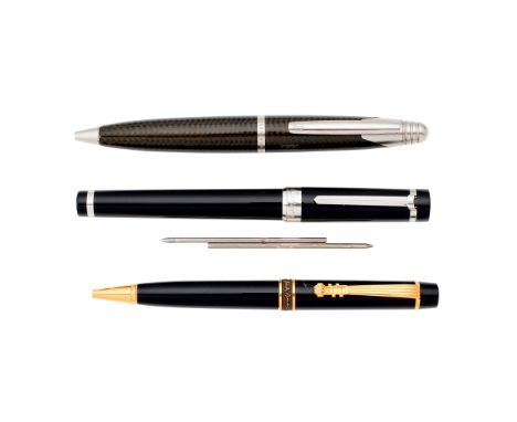 A black cased ballpoint pen, Cartier Diablo Chevron, the plain polished black case and screw off cap with signed white metal 