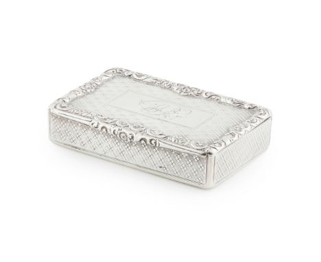 A William IV snuff box James Nasmyth, Edinburgh 1836, of rectangular form, cross-hatch engraved detail throughout, the hinged