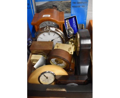 A  nice lot of clocks including mantel and carriage.  Also included is a Pod gents watch.
