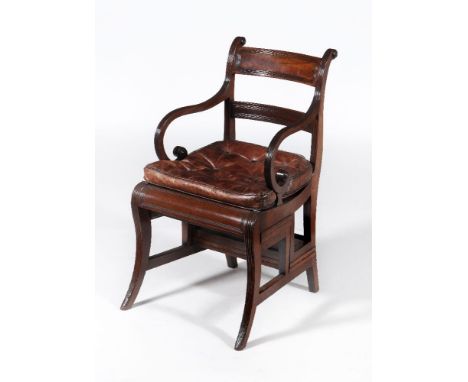 A Regency mahogany metamorphic library armchair, circa 1815, after the design by Morgan and Sanders, the curved and moulded t