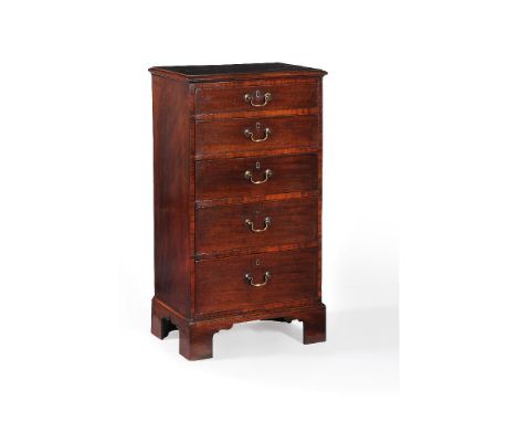 A George III mahogany chest of drawers, circa 1780, of unusual slender proportions, the rectangular top with moulded edge, ab