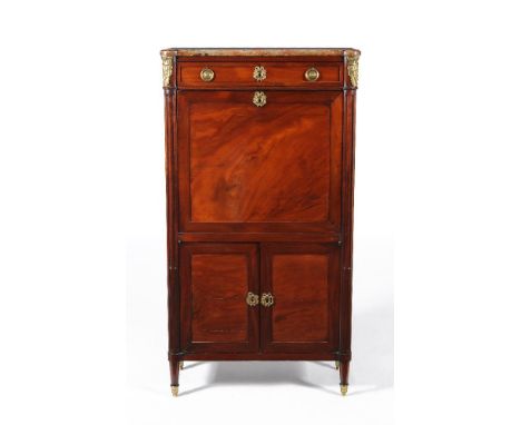 A Louis XVI mahogany and gilt metal mounted secretaire abattant, by M SCHMIDT &amp; M OHNEBERG, circa 1780, the rectangular m