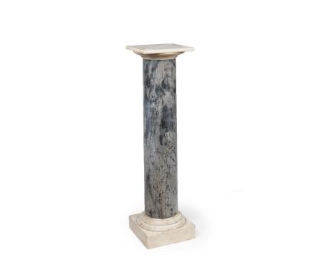 A Continental variegated grey and white marble mounted columnar pedestal, first half 19th century, with square top, moulded s