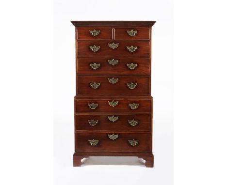 A George III mahogany chest on chest, circa 1780, the moulded cornice above two short and six long graduated drawers, on shap