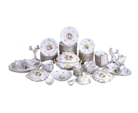 A modern Herend porcelain 'Fruits and Flowers' pattern part dinner service, comprising: four various serving plates in sizes 