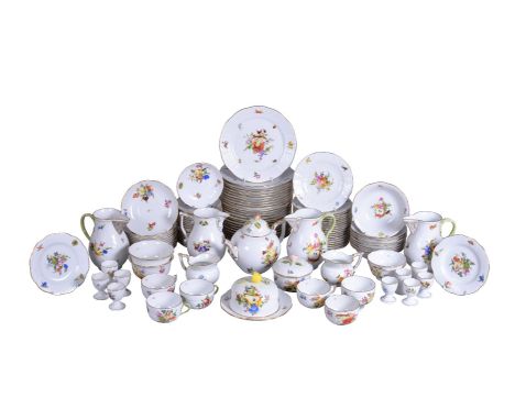 A modern Herend porcelain 'Fruit and Flowers' pattern part breakfast service, comprising: nine breakfast bowls, 16.5cm diamet